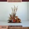 Escena de decoración de escaparate de tienda de ropa con flores de otoño, juncos, hierba y flores secas para una transmisión en vivo con temática femenina
