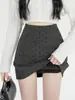Saia de Lã com Bolinhas Corte Evasê para Mulheres, Nova Saia de Cintura Alta Slim Fit Outono/Inverno, Saia Curta Vintage para Meninas Modernas A14128