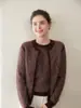 Cardigan de Jacquard Cashmere com Zíper Contrastante para Mulheres 25 Outono e Inverno Novo Suéter Jaqueta de Malha Sarjada com Gola Redonda