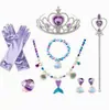 Conjunto de Coroa de Princesa Sereia e Varinha Mágica Transfronteiriço Colar, Pulseira, Brincos, Anel, Luvas para Fantasia de Performance Infantil