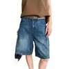 Oufan Corte 3D Retro Azul de Cintura Alta de Cinco Puntos Pierna Ancha Pantalones Cortos de Mezclilla para Mujer Verano Sueltos de Longitud Media 11394