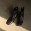 Botas femininas justas ultra-elásticas estilo coreano, novas para outono e inverno, bico quadrado, zíper lateral, forro de couro, salto baixo, botas curtas elásticas