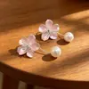 Brincos de Pérolas Flor de Cerejeira Estilo Pastel Dupla Face, Atmosfera Suave e Doce, Brincos de Design Exquisito para Mulheres