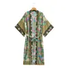 Punto Mujeres Nuevo Wholesale Estampado de Flor de Fénix Kimono de Algodón con Caída Chaqueta 8660