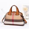 Bolso Portátil Simple de Color Contraste Boston de Cuero Genuino para Mujer Casual para Combinar con Todo Algodón Lino Bolso Cruzado Bolso de Hombro a la Moda 8351