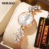 Relógio Feminino de Luxo de Alta Qualidade Moka Pulseira de Cobre Exquisita Cravejada com Diamantes Relógio Pulseira Flor Cruzada Compacto à Prova d'Água Gradiente Relógio de Quartzo