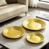 Bandeja de lujo chapada en oro con patrón tejido de rosas, plato para frutas para sala de estar en casa, bandeja para té y bocadillos, venta al por mayor