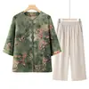 Conjunto de Verano Estampado Estilo Chino para Mamá Nuevo Modelo 2026 Nuevo Conjunto de Dos Piezas Estilo Chino para Abuela Ropa de Camisa Floral para Señora Mayor