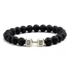 Pulsera de Cuentas con Cruz y Mancuernas Youjia Jewelry Pulsera Elástica de Piedra Volcánica de Moda Pulsera de Aleación Personalizada para Fitness