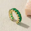 Anel Retangular com Diamantes Inteiros para Mulheres, Fashion e Luxuoso, Banhado a Ouro 18K, Ajustável, Joias para Anel Europeu e Americano Transfronteiriço Atacado
