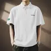 Camisa Polo Americana Retro de Manga Curta de Alta Qualidade para Homens, Novo Estilo de Outono Marca Tendência Solta Peso Pesado Gola Revers Casual