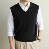 Chaleco de punto fino 100% lana merino ultrafina para hombre, corte ajustado, capa interior cálida, lavable a máquina