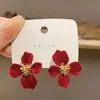 Pendientes de flor de terciopelo con pasador de plata S925, pendientes dulces de lujo ligero de alta calidad, pendientes elegantes elegantes de otoño e invierno rojos para mujer
