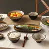 Estilo japonés horno vintage café Oro Cerámica creativa simple de alta gama lujo ligero Taza Bol plato plato vajilla conjunto combinado