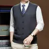 Cardigan Colete Xadrez Masculino Outono Inverno Jacquard Meia-idade Espessado Roupa de Pai Sem Mangas Camada Base de Lã Atacado