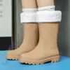 Botas de Lluvia de Caña Media Nuevas Japonesas y Coreanas Transfronterizas para Mujer Invierno Integradas con Forro de Felpa Botas de Lluvia Cálidas Zapatos de Agua de Moda Zapatos de Goma Antideslizantes