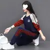 [Mistura de Algodão Chinês Seda de Leite] Novo conjunto feminino 2026 cor da moda bloco de cores estampa de letras casual duas peças