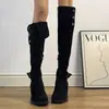 Botas largas para mujer 2026 otoño nuevo vintage de doble uso plegables tacón grueso caña alta Maillard apiladas botas vaqueras occidentales