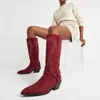 Botas de moda de comercio exterior transfronterizo, botas altas de punta de talla grande para otoño e invierno, tacones altos de color liso, botas versátiles para mujer sin cordones de tacón cuadrado