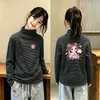 Camiseta Térmica de Fleece Escovado Manga Longa Infantil Outono/Inverno Nova Estilosa Média/Grande Camada Base Listrada Infantil Top com Estampa de Desenho