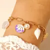 Pulsera Colgante de Estrella de Mar con Concha de Goteo de Aceite Pulsera de Cadena Versátil con Empalme de Perlas Accesorio Souvenir de Viaje a la Isla para Mujeres