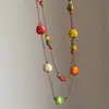 Colar com Pingente de Cachorro de Cerâmica Orelhas Grandes Fofo para Mulheres Acessórios de Cordão Trançado Colorido com Contas Ornamentos Acessórios
