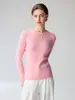 Suéter de cachemira para mujer, cuello redondo, sin botones, color liso, tejido de canalé vertical, corte ajustado, que estiliza la figura, prenda interior de punto, suéter de punto amigable con la piel