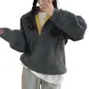 Estilo Dongdaemun coreano de alta gama, diseño de color contrastante, suéter de punto pullover nicho con botones ocultos y dobladillo con cordón