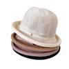 Sombrero de Pescador Fresco de Estilo Japonés para Niños Verano Protección Solar Sombrero Tejido Sombrero de Albóndiga Rizada Lazo Pequeño Color Sólido Sombrero de Cubeta