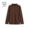 Camisa Masculina Casual Simples Moderna Versátil Cor Sólida Quente Moda Outono Veludo Alemão Gola Meia-Alta Manga Longa Camada Base Moderna