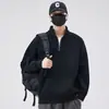Moletom de Alta Qualidade com Zíper Meio Aberto para Homens na Primavera, Outono e Inverno 2024 Novo Pulôver Solto da Moda Gola Alta Camada Base Top
