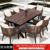 Mesas e Cadeiras de Exterior para Pátio de Villa, Jardim, Terraço, Estilo Lazer, Cadeiras de Rattan Domésticas, Conjunto de Mesa de Madeira Plástica, Mesa e Cadeiras de Rattan Trançado de Exterior