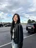 Heartbeat RadioNova Jaqueta Feminina de Couro Genuíno, Casaco de Pele de Ovelha Oleado e Encerado, Estilo Couro Torcido, Gola Alta, Jaqueta Curta Casual