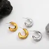 Pendientes Europeos y Americanos de Alto Diseño Transfronterizo con Forma de C de Oro Real de 18 Quilates, Conservación del Color, Pendientes Creativos Geométricos con Patrón Cóncavo y Convexo