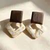 Pendientes Cuadrados de Madera Retro Moda Patchwork Color Degradado Resina Geométricos Efecto Maillard Adelgazantes para la Cara Adornos para las Orejas