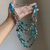 Pulsera Bohemia Transfronteriza Europea y Americana con Cuentas Azules Venta Caliente de Comercio Exterior Multicapa Apilable Cadena para Clavícula Exagerada de Personalidad