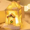 Adornos navideños, casa pequeña de resina navideña, casa luminosa LED, adornos navideños de micropaisaje, regalos de Navidad