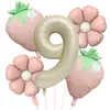 Nuevo Set de Globos con Tema de Frutas de Foil de Aluminio Blanco Lechoso Mate con Fresas para Decoraciones Hawaianas en Fiestas de Cumpleaños Infantiles