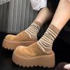 Zapatillas de Media Piel Suave Esmerilada con Plataforma y Suela Gruesa con Puntera para Mujer 2024 Retro Piel Suave Versátiles Zapatillas de Piel con Pelo que Aumentan un Poco la Altura