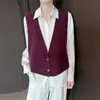 Chaleco Cardigan de Lana Pura Gruesa sin Mangas para Mujer con Cuello en V y Diseño Irregular, Moderno para Ir al Trabajo y para Ponerse en Capas