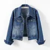 Chaqueta de mezclilla azul claro para mujer, estilo corto, colección primavera 2026, corte holgado, versátil, casual, adecuada para figuras petite, color rojo vino