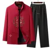 Traje de Inverno Masculino Tradicional Chinês com Forro de Lã, Conjunto de Jaqueta de Algodão Engrossada para Meia-Idade e Idosos, Jaqueta de Pai, Casaco de Algodão, Roupa Externa para Idosos