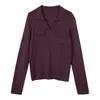 Suéter de Punto de Lana para Mujer con Cuello en V Estilo Minimalista Old Money, Nuevo Estilo Otoño con Doble Bolsillo, Top de Manga Larga de Color Sólido para Mujer