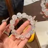 Pulseira Dupla Combinação de Cristal Azul Natural e Cristal Rosa, Pulseira de Urso e Rosa, Luxo Leve, Estilo Fresco e Vintage, Pulseira de Contas Brancas