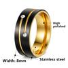 Amazon Europeo y Americano Nuevos Accesorios de Moda Anillo Unisex de Acero Inoxidable de 8 mm Electroplateado Bicolor Negro y Dorado Incrustado con Diamantes
