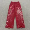 Personalização Direta da Fábrica Estilo Americano Calça de Moletom Rasgada Pintada à Mão Solta de Perna Larga Tendência High Street Calça de Moletom Masculina