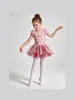 Vestido de ballet infantil con estampado digital de corazones, mangas abullonadas pequeñas, lazo y tutú de malla, vestido de una pieza de danza infantil