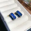 Brincos Reais Azuis Safira em Forma de U Estilo Palácio, Brincos de Luxo Leve e de Alta Qualidade, Brincos Austríacos Retrô Personalizados para Mulheres