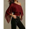 Camiseta de Color Sólido Versátil de Moda de Malla Transparente Asimétrica de un Solo Hombro Estilo Nuevo Europeo y Americano