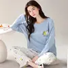 Nuevo 2024 Estilo Coreano Estilo Ins Pijama Delgado Manga Larga Pantalones Mujeres Suelto Dibujos Animados Estilo Coreano Ropa de Casa Traje